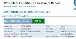 祝義烏市木上電子科技有限公司順利通過ELEVATE審核的WCA驗廠并取得91分