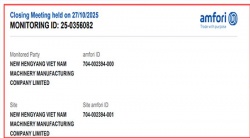 祝賀越南NEW HENGYANG VIET NAM MACHINERY MANUFACTURING COMPANY LIMITED2025年快速通過SGS-BSCI驗(yàn)廠